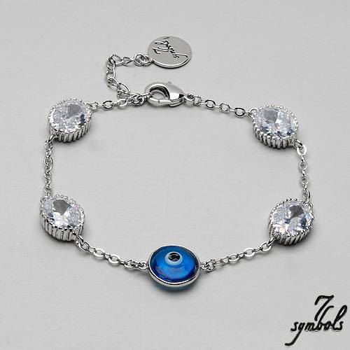 *7SYMBOLS* SEXY 17.8ct CZ GLASS BLUE EYE BRACELET-20cm